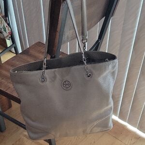 Tori Burch  Gray Leather Tote Purse And  Matching Wallet